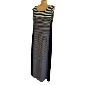 Chico's Women's Black White Striped Maxi Dress Shift - Size 1